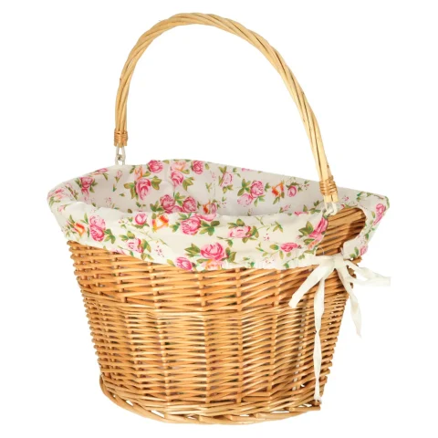 Koszyk rowerowy wiklinowy na rower RALLEX przedni pleciony click w kwiaty