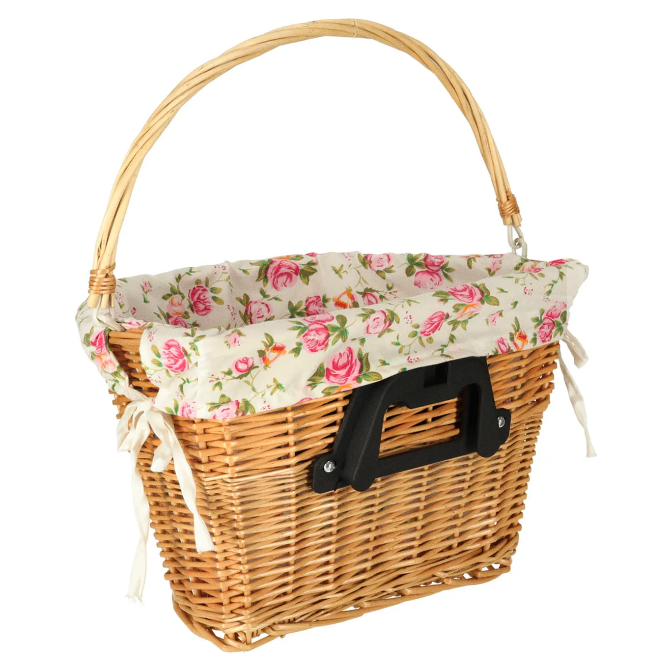 Koszyk rowerowy wiklinowy na rower RALLEX przedni pleciony click w kwiaty - obrazek 5