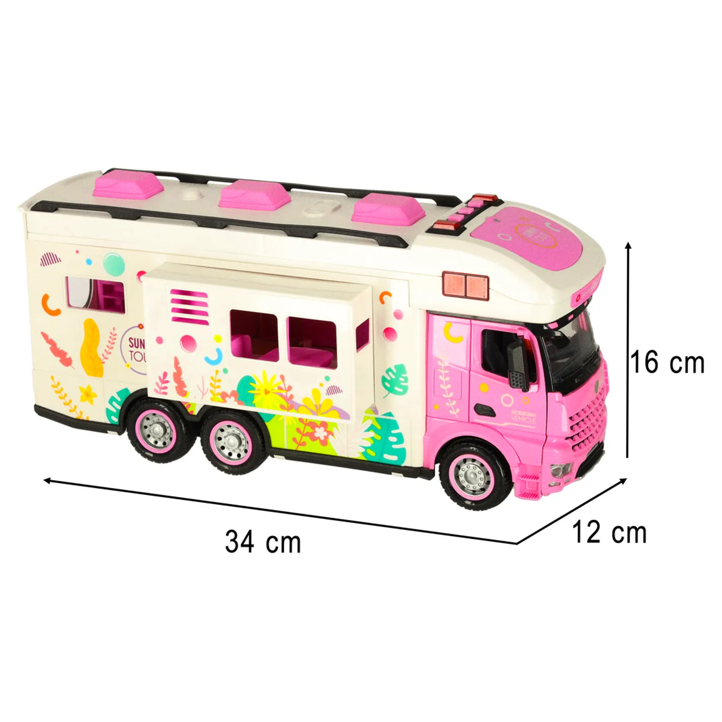 Kamper zdalnie sterowany na pilota samochód kempingowy auto 2,4GHz dźwięki światła akcesoria różowy - obrazek 17