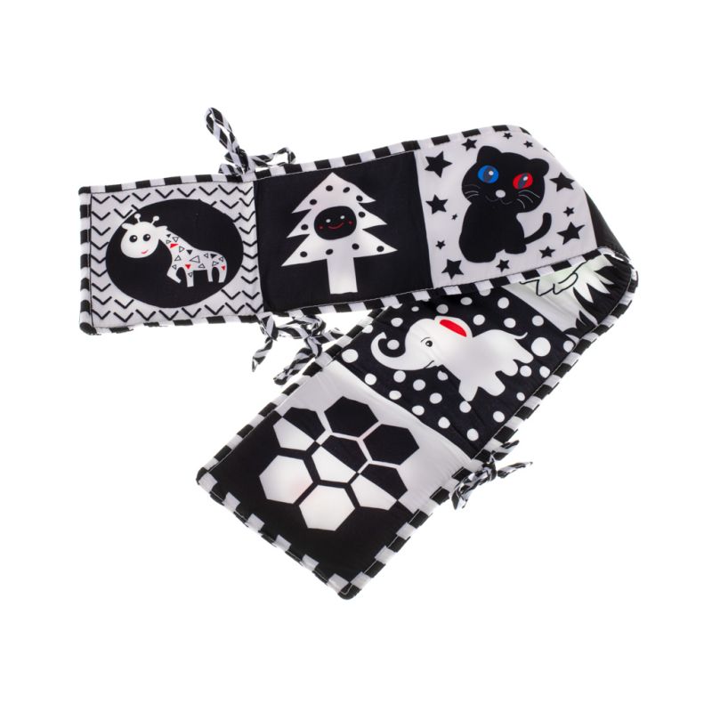 Książeczka sensoryczna kontrastowa miękka nauka widzenia ochraniacz do łóżeczka mata edukacyjna kształty dźwięki - obrazek 3