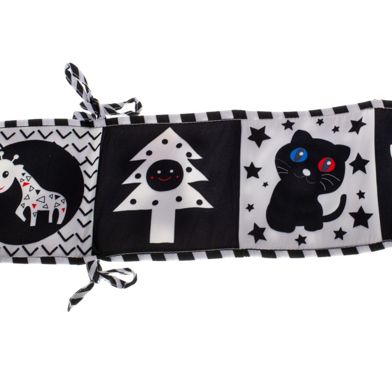 Książeczka sensoryczna kontrastowa miękka nauka widzenia ochraniacz do łóżeczka mata edukacyjna kształty dźwięki - obrazek 4