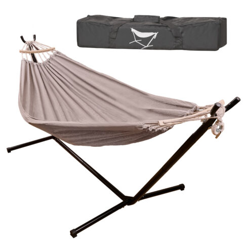 Hamak ogrodowy ze stelażem huśtawka duża mocna pokrowiec 247cm 100kg