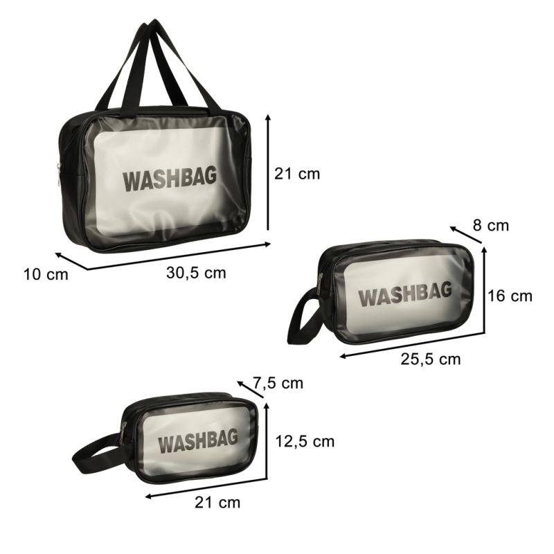 Kosmetyczka podróżna przezroczysta transparentna wodoodporna organizer do samolotu 3 sztuki czarna - obrazek 6