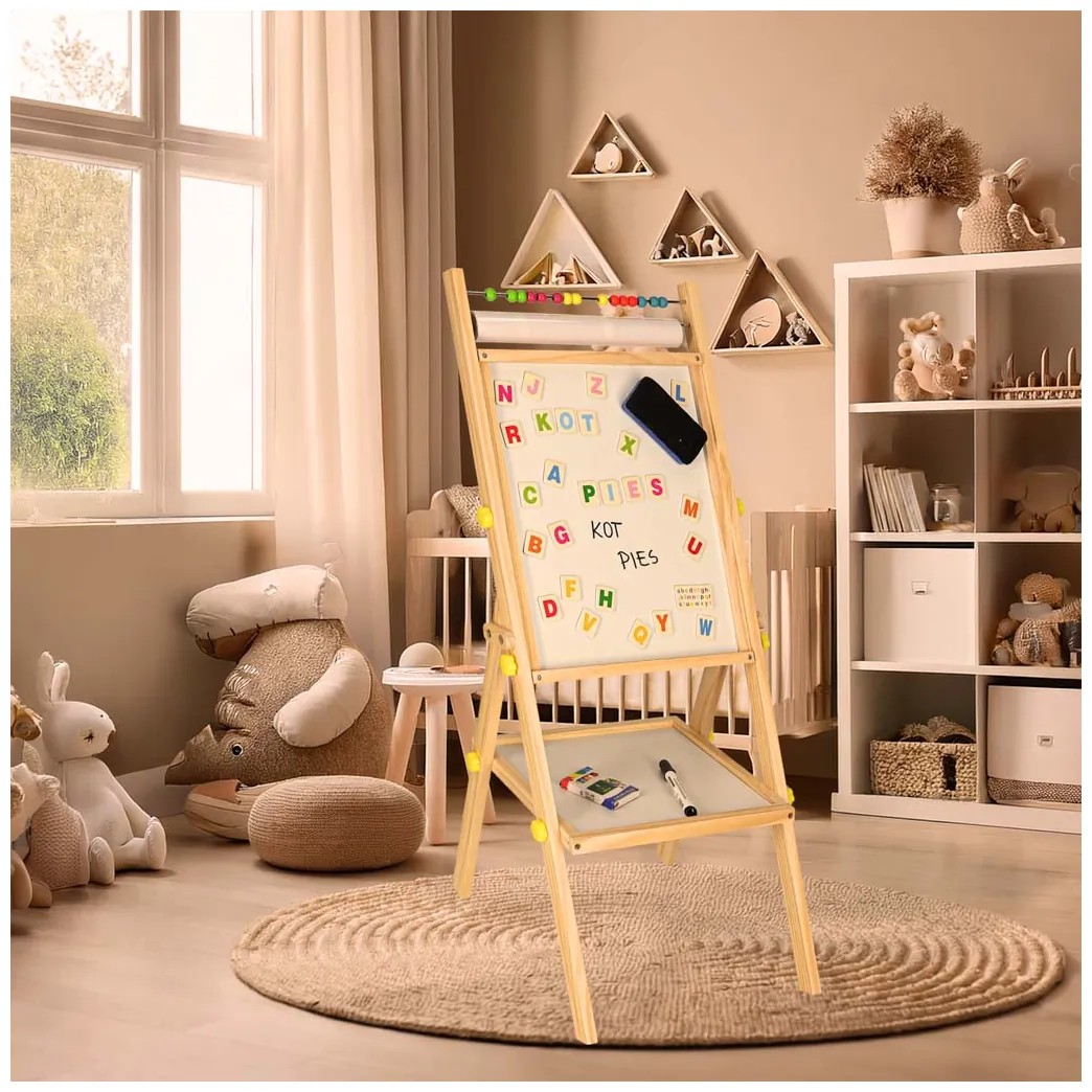 Tablica magnetyczna kredowa dwustronna drewniana literki kreda 38x37x90cm - obrazek 15