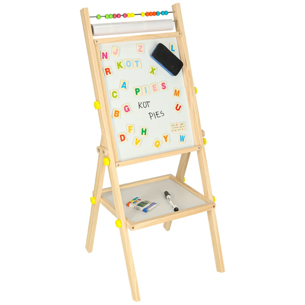 Tablica magnetyczna kredowa dwustronna drewniana literki kreda 38x37x90cm - obrazek 4