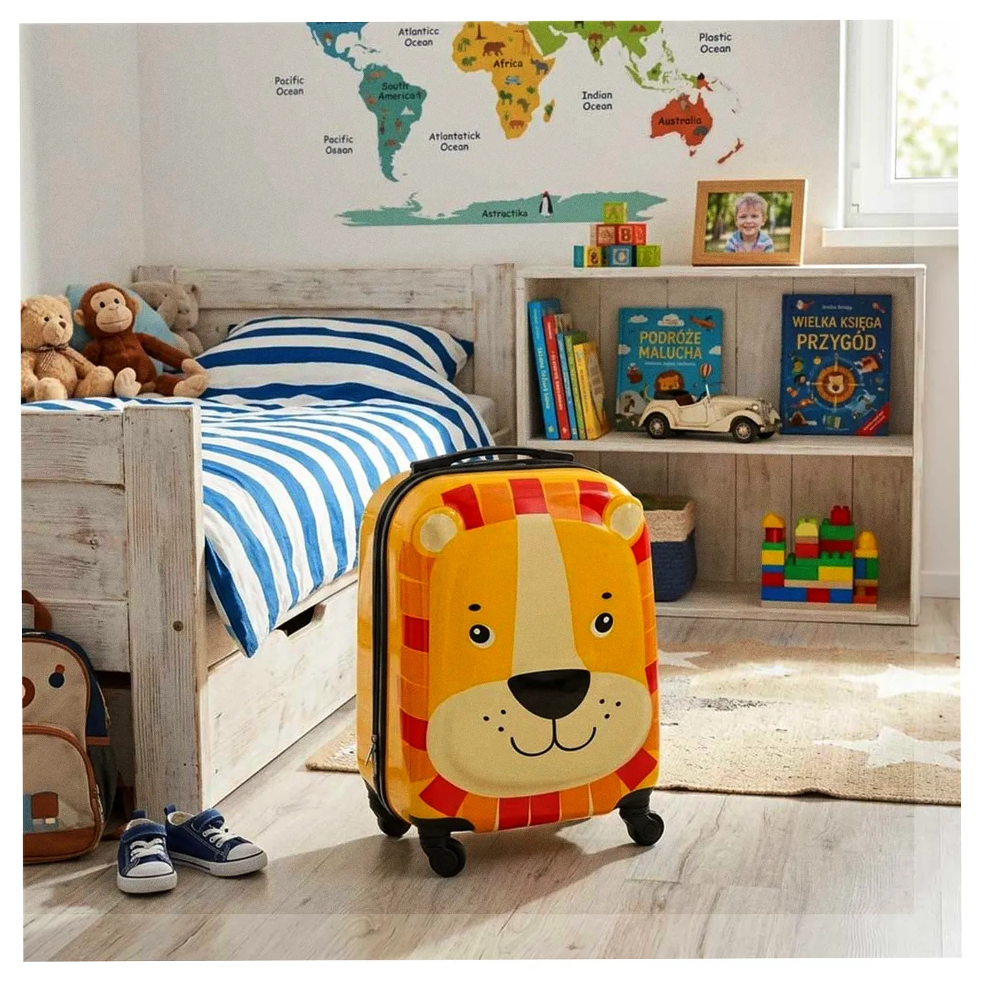 Walizka podróżna dla dzieci bagaż podręczny na kółkach lew - obrazek 10