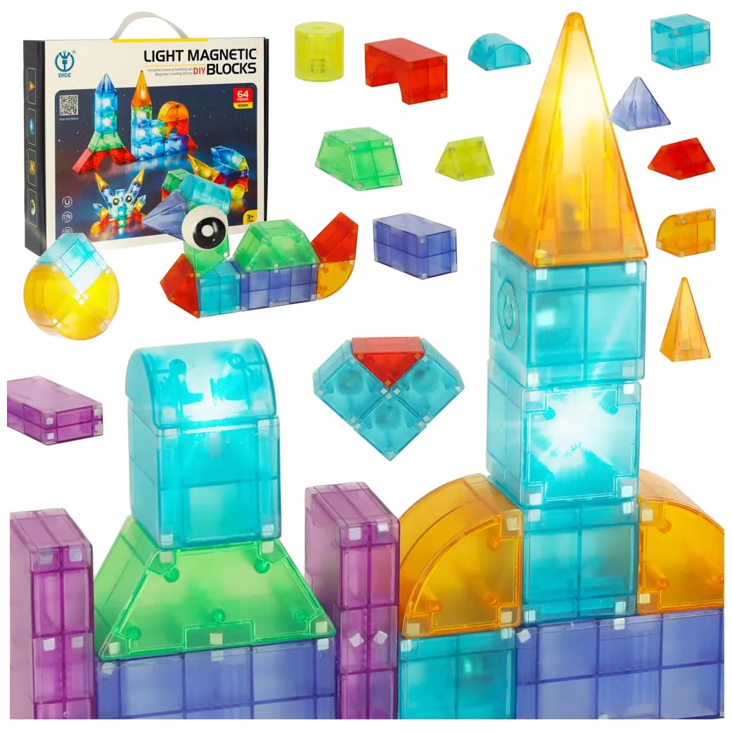 Klocki magnetyczne konstrukcyjne świecące elementy figury 3D 64 el. - obrazek 10