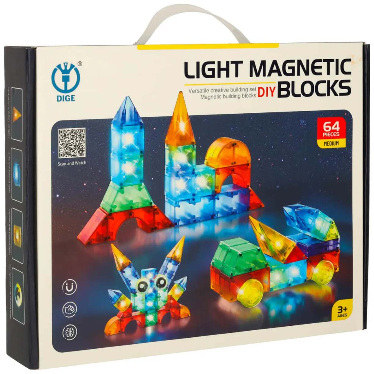 Klocki magnetyczne konstrukcyjne świecące elementy figury 3D 64 el. - obrazek 9