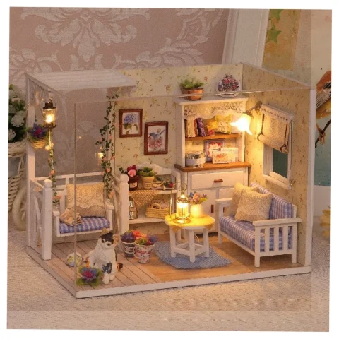 Domek dla lalek drewniany retro model DIY 3013 LED 13cm