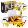Transporter samolot rozkładany z autami + 3 auta pojazdy budowlane światła dźwięk