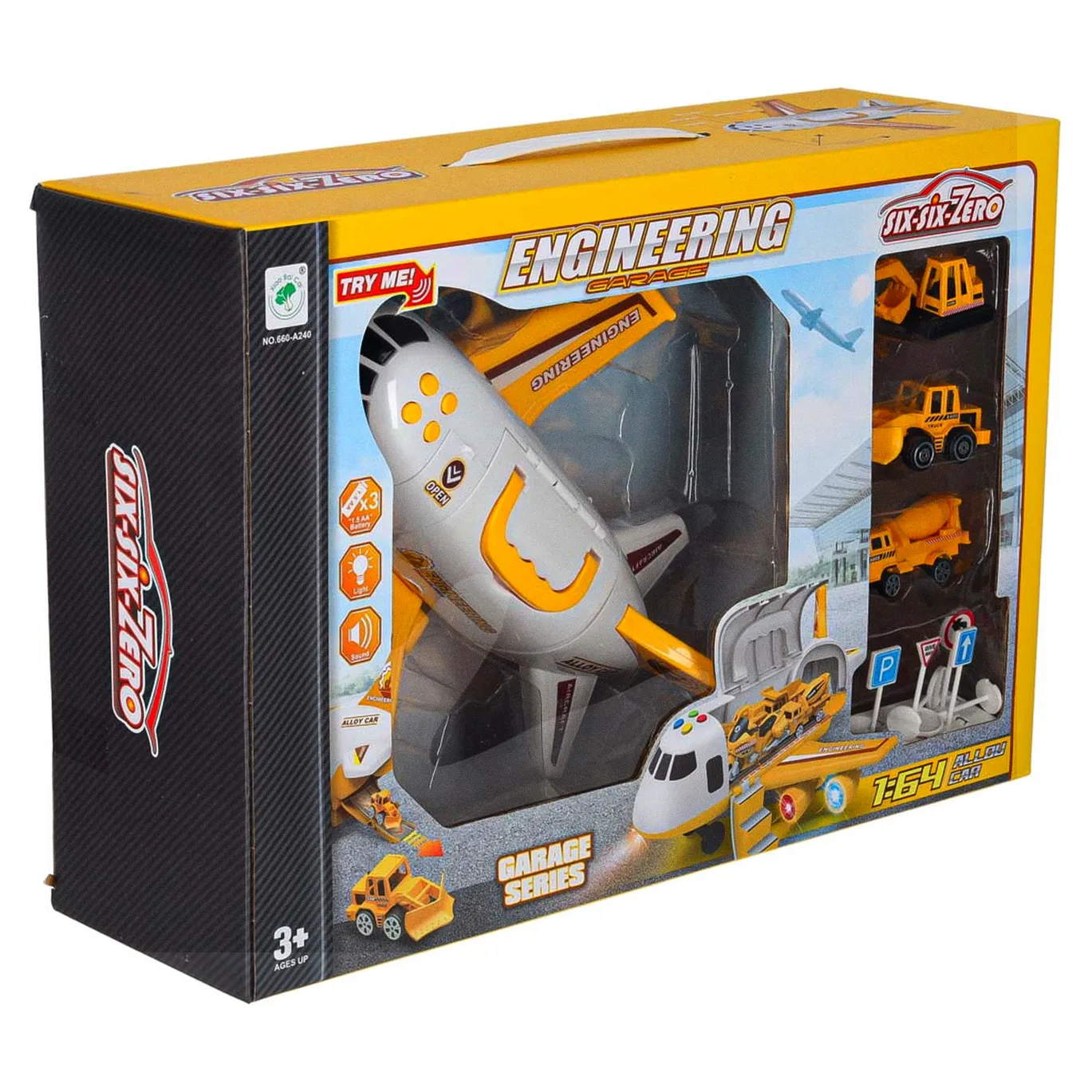 Transporter samolot rozkładany z autami + 3 auta pojazdy budowlane światła dźwięk - obrazek 14