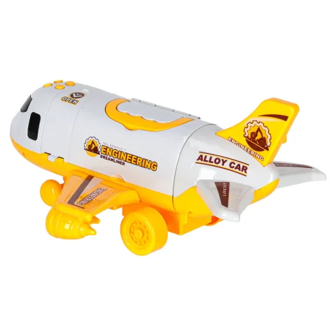 Transporter samolot rozkładany z autami + 3 auta pojazdy budowlane światła dźwięk