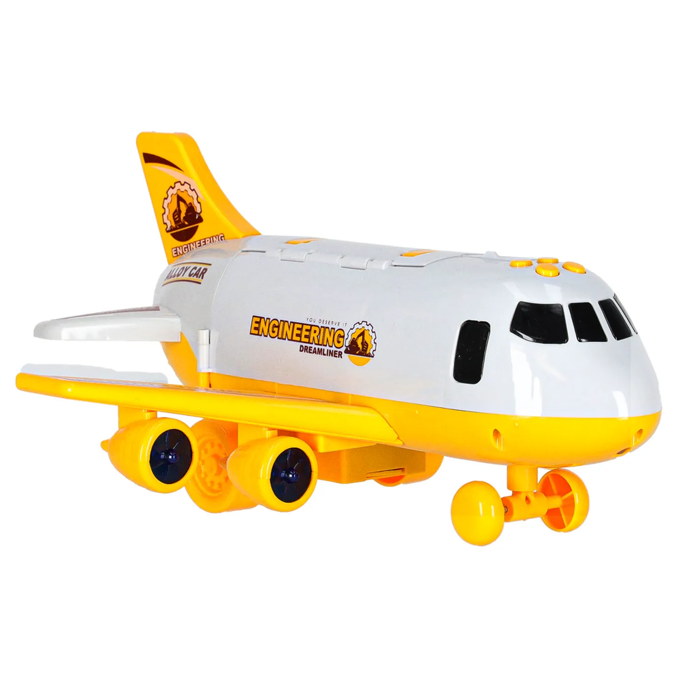 Transporter samolot rozkładany z autami + 3 auta pojazdy budowlane światła dźwięk - obrazek 9