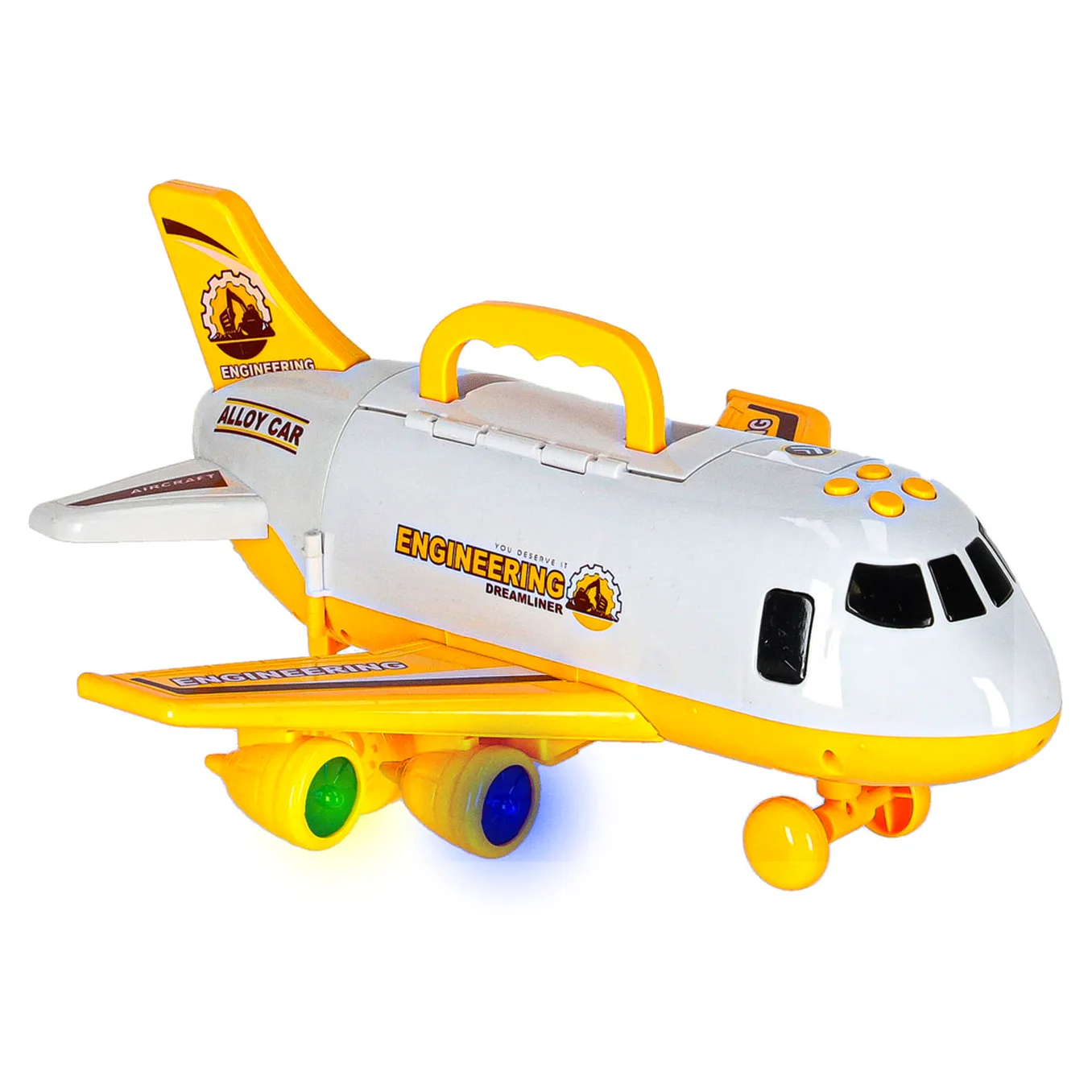 Transporter samolot rozkładany z autami + 3 auta pojazdy budowlane światła dźwięk - obrazek 10