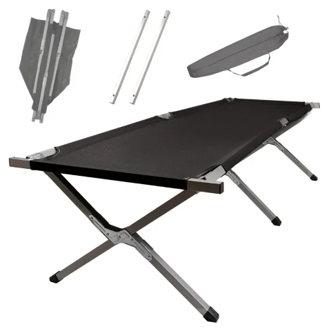 Łóżko polowe LUARO składane turystyczne kanadyjka XXL czarne 150kg