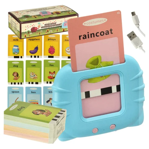 Nauka języka angielskiego czytnik kart do nauki słówek fiszki niebieski