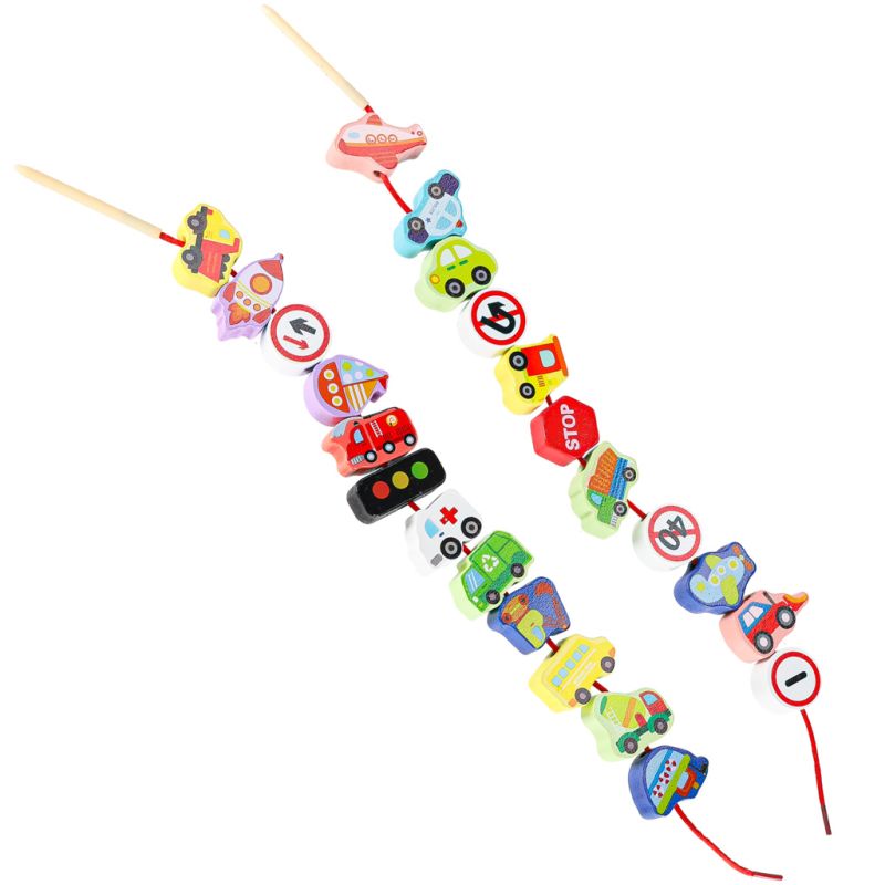 Klocki drewniane do nawlekania pojazdy znaki drogowe - obrazek 5