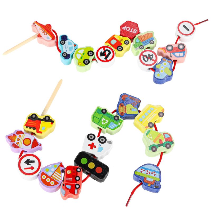 Klocki drewniane do nawlekania pojazdy znaki drogowe - obrazek 6