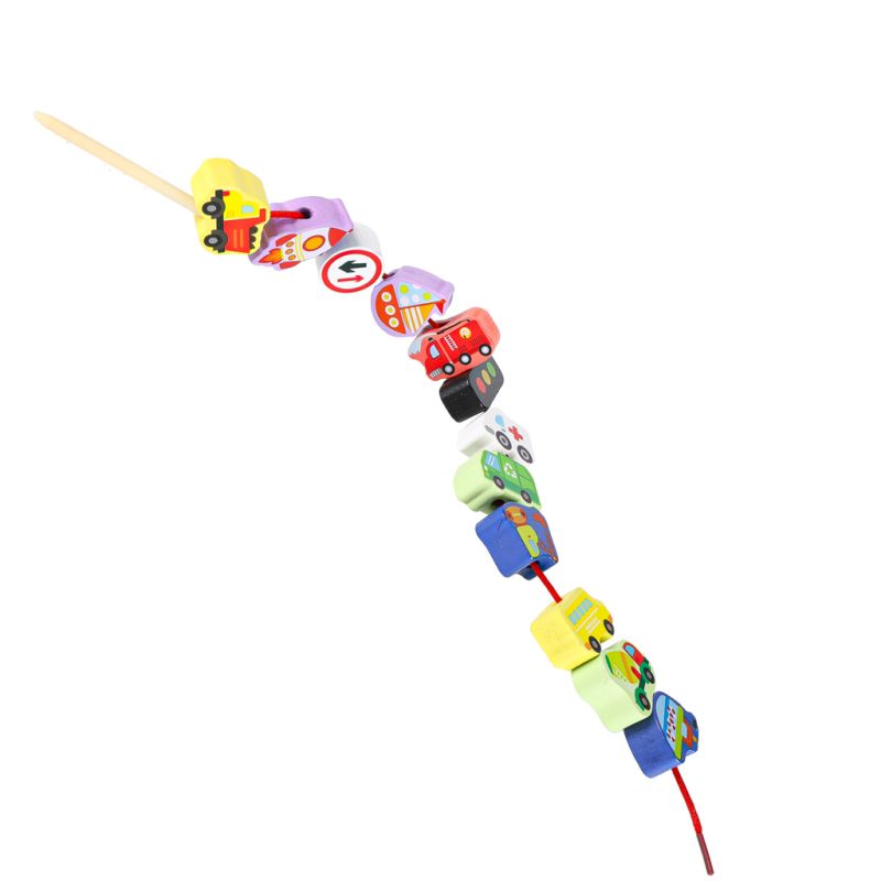 Klocki drewniane do nawlekania pojazdy znaki drogowe - obrazek 7