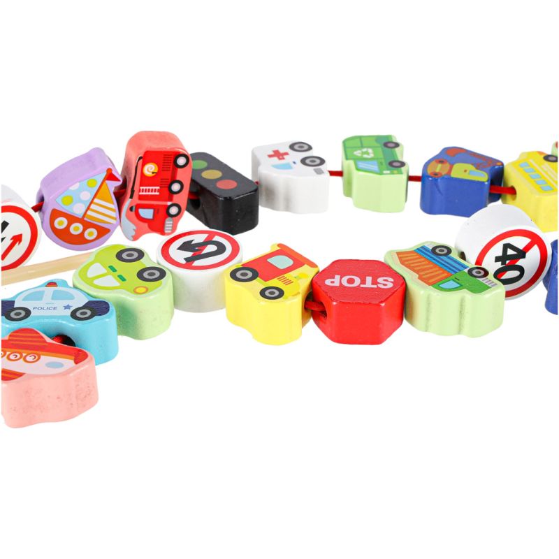 Klocki drewniane do nawlekania pojazdy znaki drogowe - obrazek 8