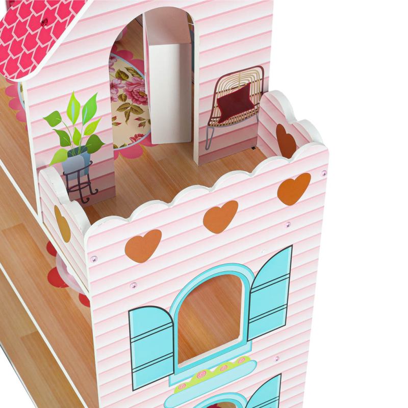 Domek dla lalek drewniany MDF mebelki 70cm różowy LED - obrazek 11