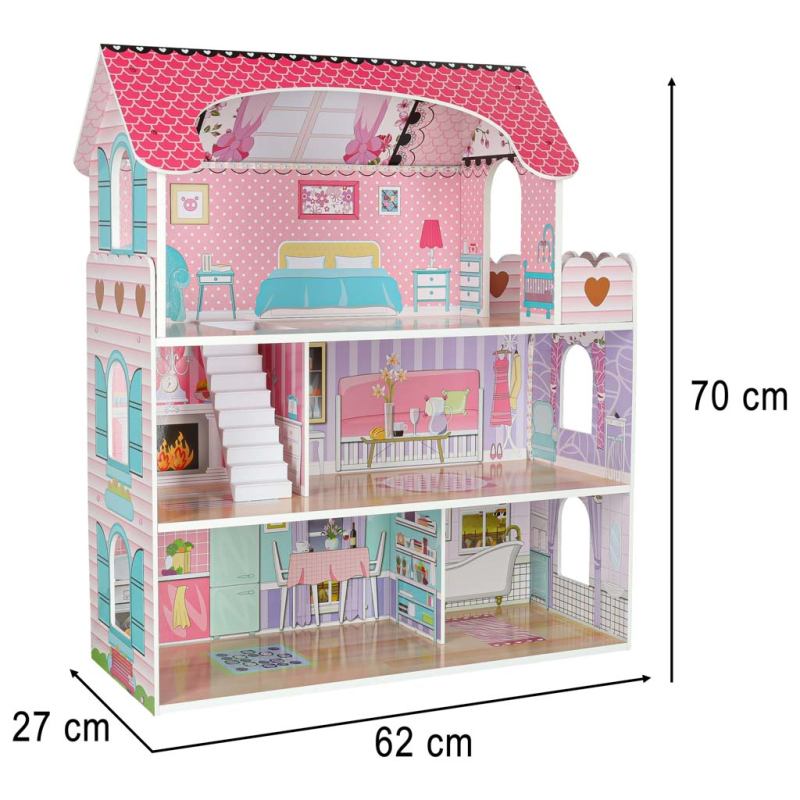 Domek dla lalek drewniany MDF mebelki 70cm różowy LED - obrazek 12
