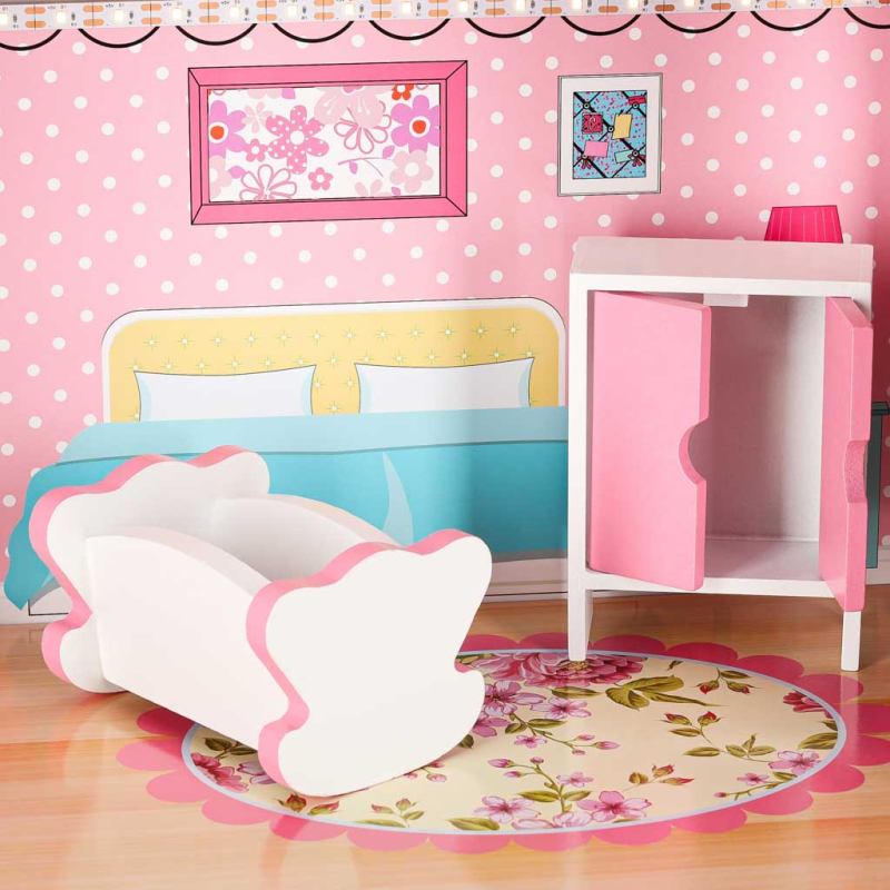 Domek dla lalek drewniany MDF mebelki 70cm różowy LED - obrazek 13