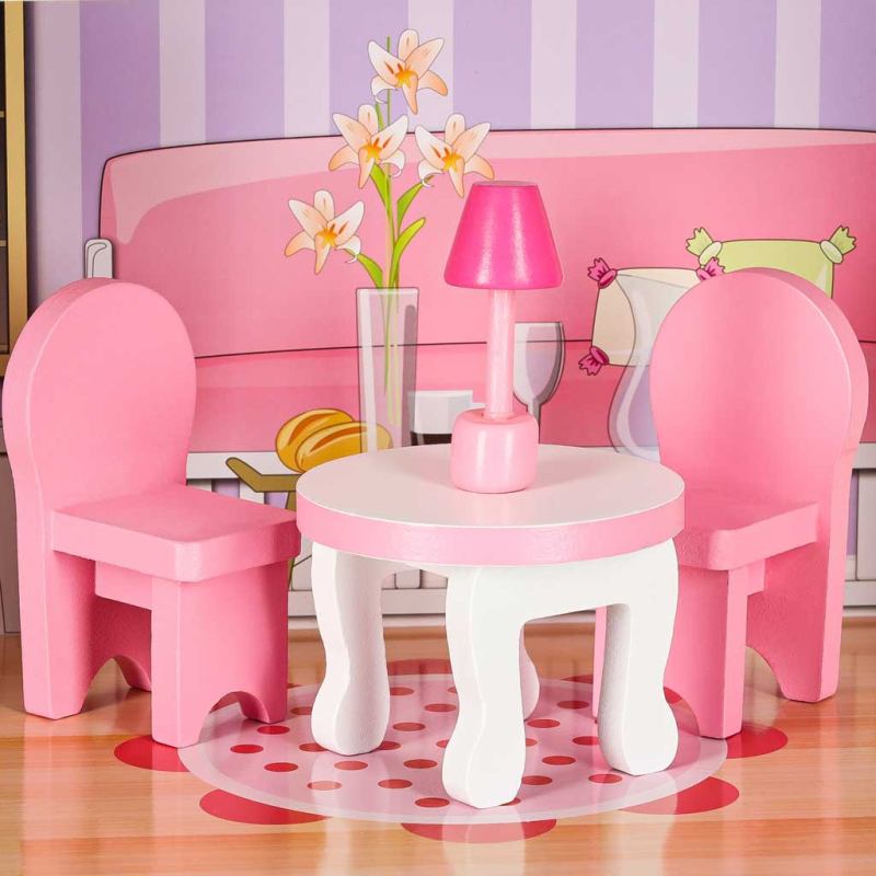 Domek dla lalek drewniany MDF mebelki 70cm różowy LED - obrazek 14