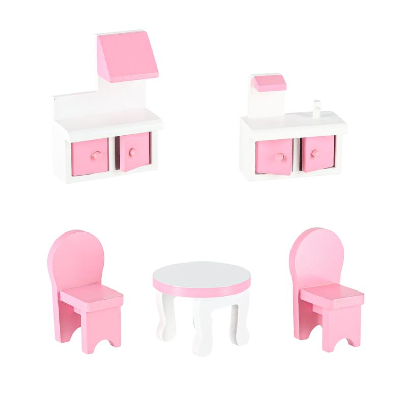 Domek dla lalek drewniany MDF mebelki 70cm różowy LED - obrazek 4