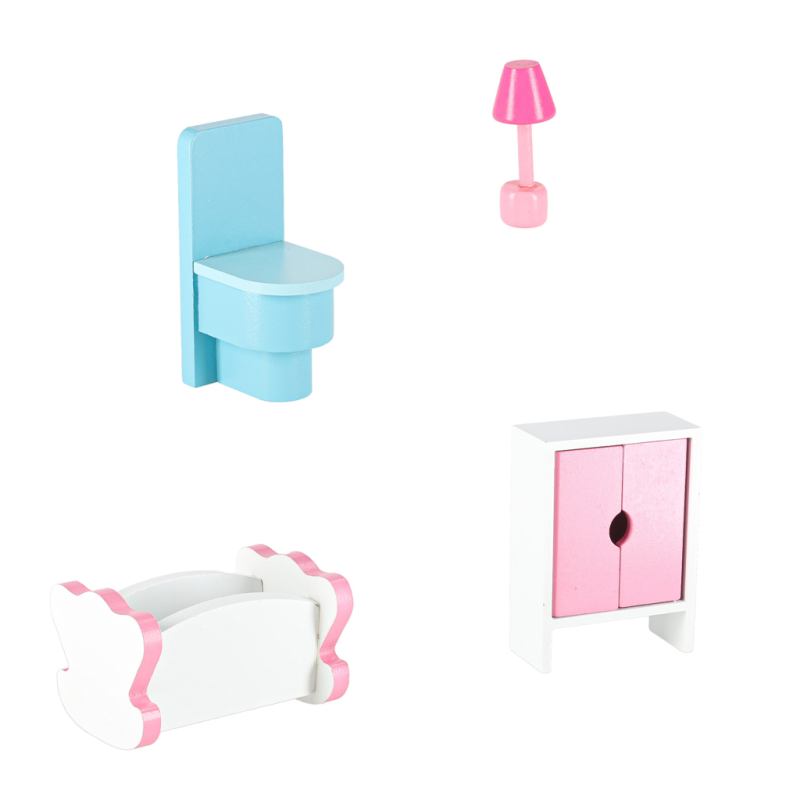 Domek dla lalek drewniany MDF mebelki 70cm różowy LED - obrazek 5