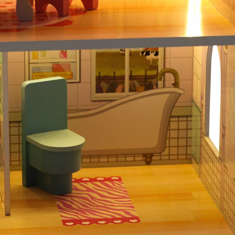 Domek dla lalek drewniany MDF mebelki 70cm różowy LED - obrazek 9