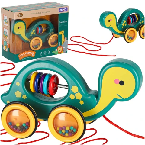 Żółwik do ciągania na sznurku zabawka sensoryczna mobilna grzechotka