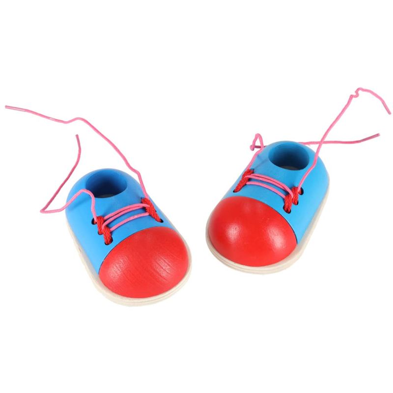 Buty drewniane do nauki sznurowania wiązania sznurowadeł 2 sztuki - obrazek 5