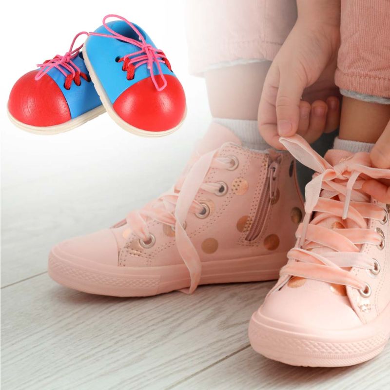 Buty drewniane do nauki sznurowania wiązania sznurowadeł 2 sztuki - obrazek 9