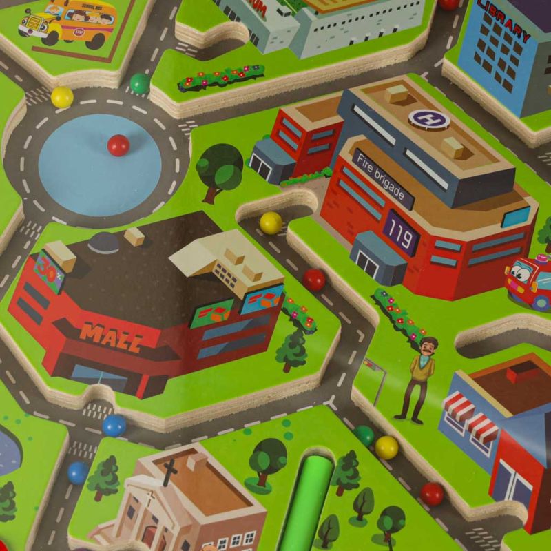 Gra labirynt magnetyczna planszowa drewniana do podróży duże miasto 2 graczy - obrazek 7