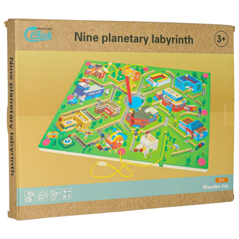 Gra labirynt magnetyczna planszowa drewniana do podróży duże miasto 2 graczy - obrazek 9