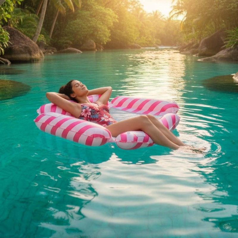 Materac dmuchany plażowy hamak wodny leżak fotel krzesło do pływania basenu różowy - obrazek 8