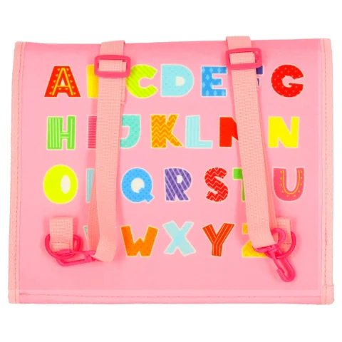Tablica manipulacyjna sensoryczna montessori walizka plecak różowy