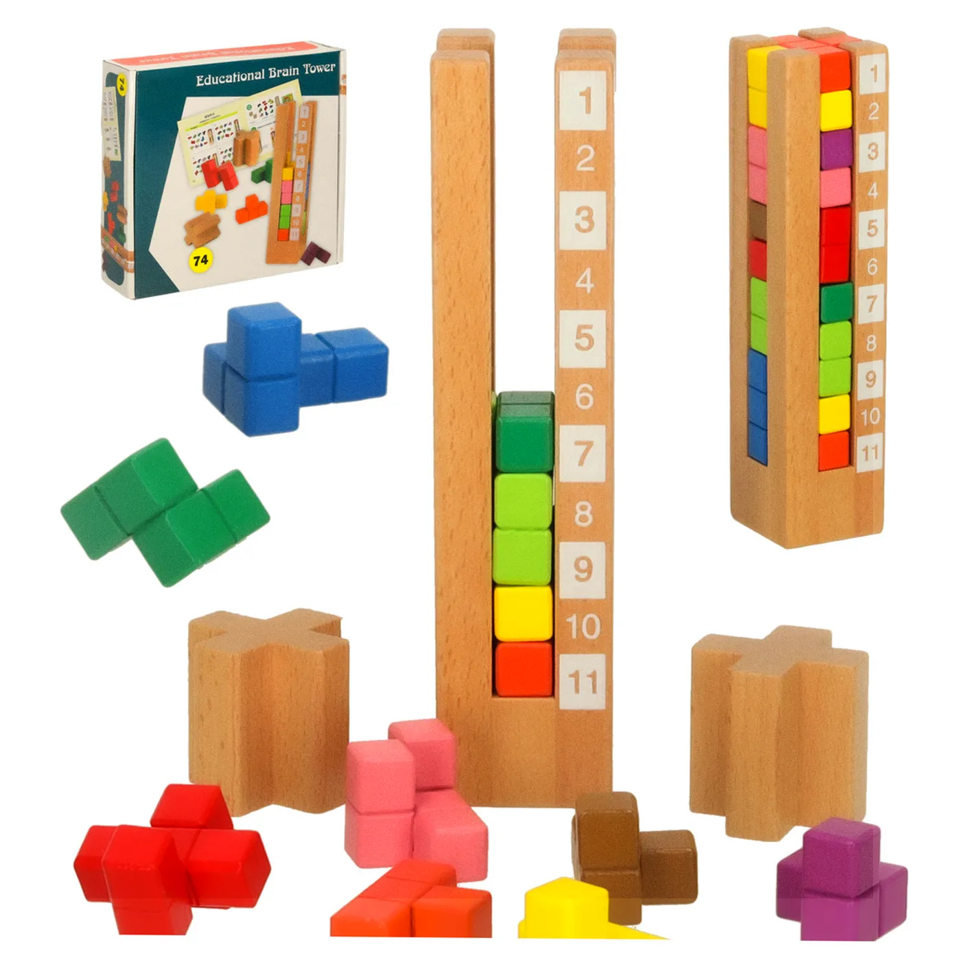 Klocki drewniane edukacyjne układanka Montessori kolorowe