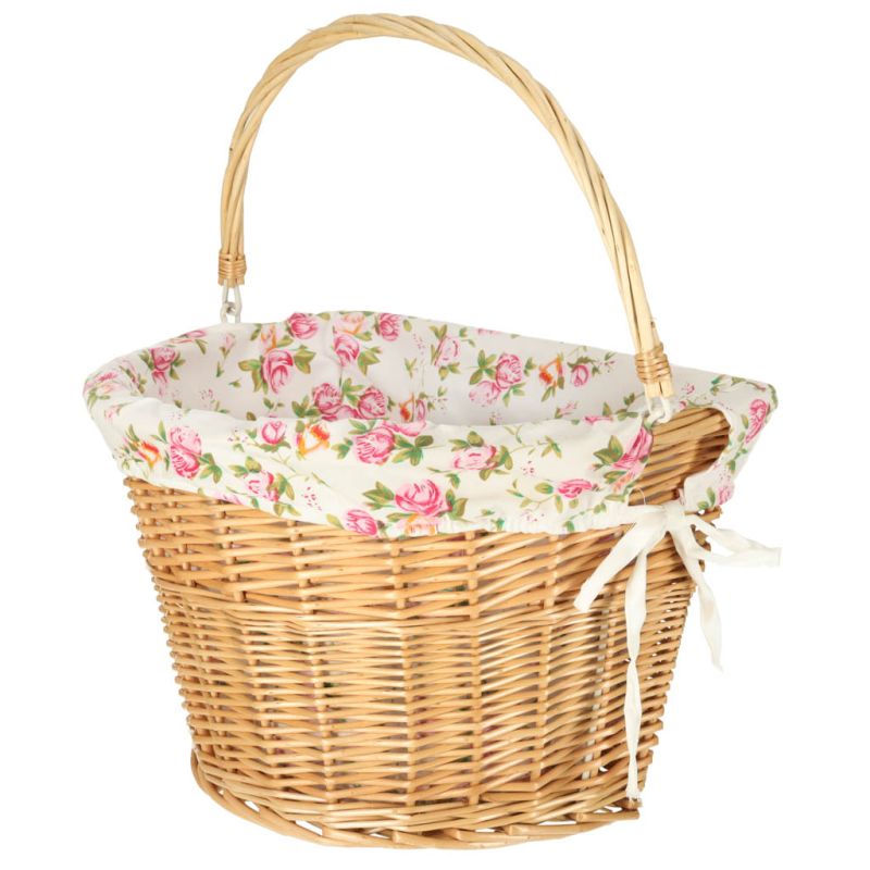 Kosz wiklinowy na rower RALLEX kosz przedni pleciony wkład click w kwiaty - obrazek 3