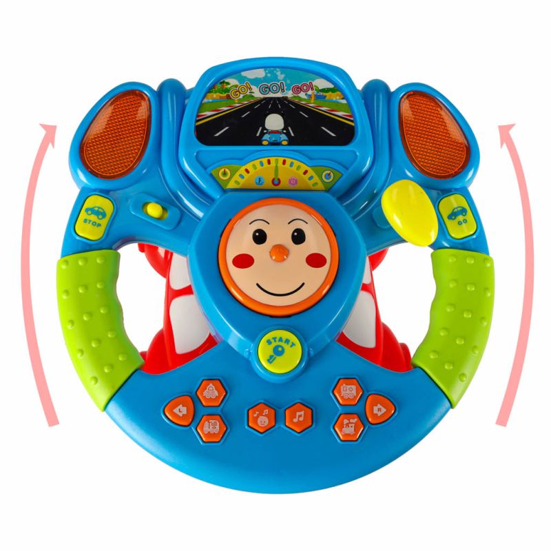 Zabawka interaktywna kierownica dla dzieci symulator muzyka dźwięki światła projektor - obrazek 9