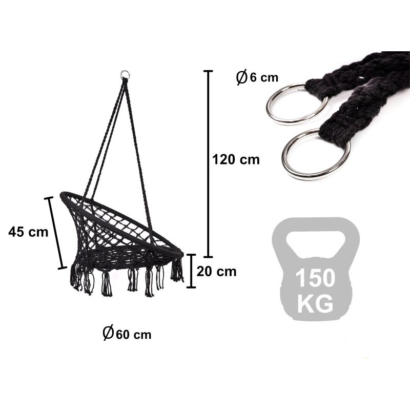 Huśtawka LUARO fotel bocianie gniazdo czarne 80cm 150kg - obrazek 3