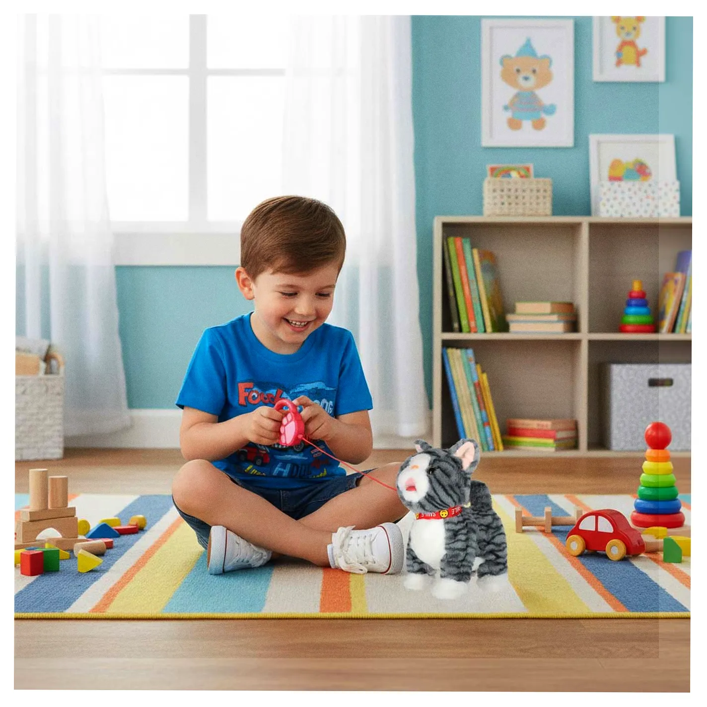 Kotek interaktywny na smyczy miauczy chodzi rusza ogonem szary - obrazek 9