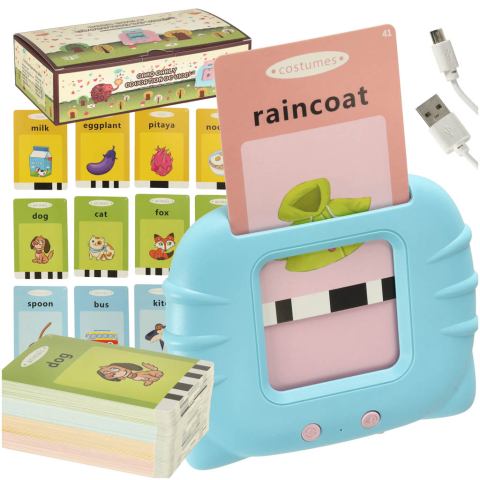 Nauka języka angielskiego czytnik kart do nauki słówek fiszki niebieski