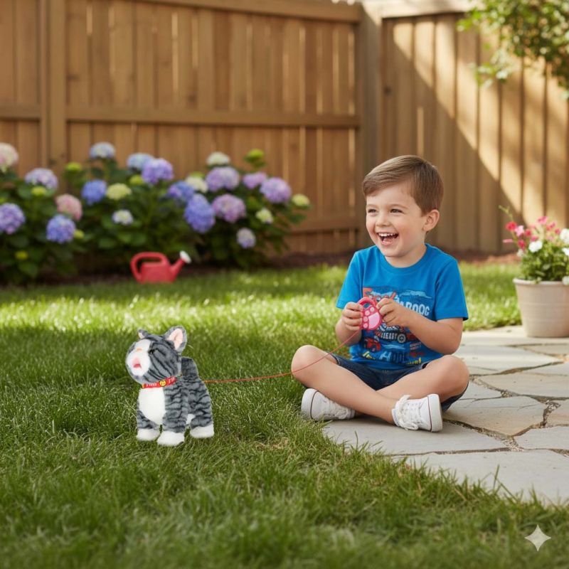 Kotek interaktywny na smyczy miauczy chodzi rusza ogonem szary - obrazek 10