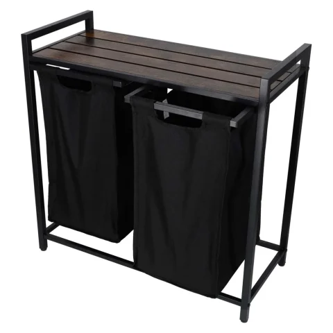 Kosz na pranie bieliznę 2 komory z półką blatem pojemnik loft 80l