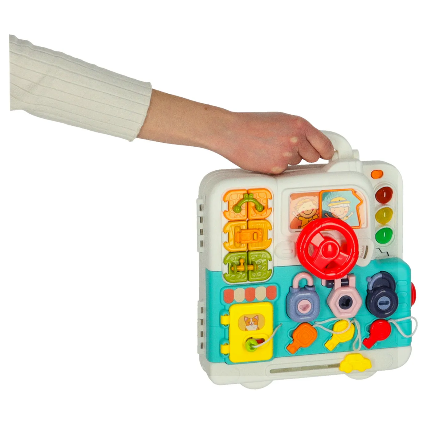 Tablica manipulacyjna sensoryczna montessori walizka pokrętła miś XXL światło dźwięk - obrazek 12