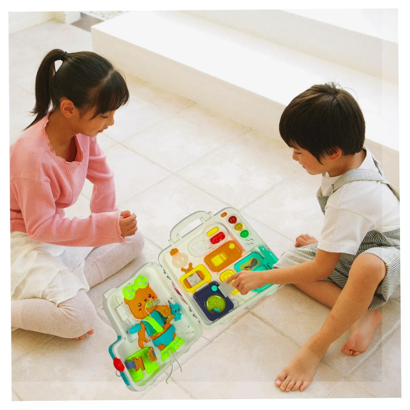 Tablica manipulacyjna sensoryczna montessori walizka pokrętła miś XXL światło dźwięk - obrazek 13