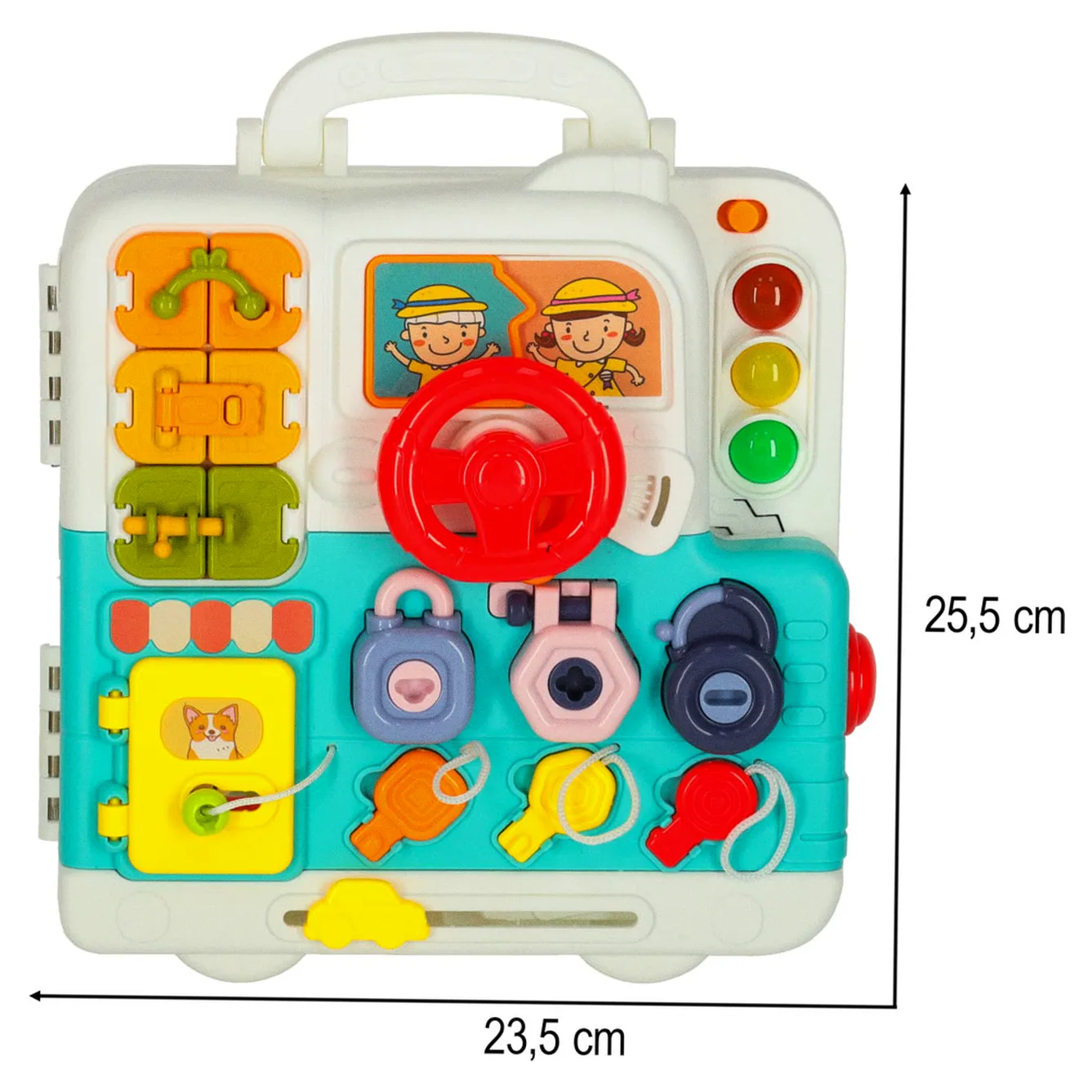 Tablica manipulacyjna sensoryczna montessori walizka pokrętła miś XXL światło dźwięk - obrazek 14
