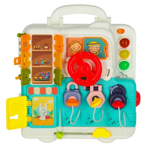 Tablica manipulacyjna sensoryczna montessori walizka pokrętła miś XXL światło dźwięk